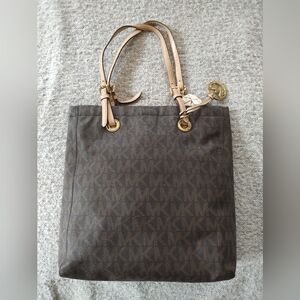 Michael Kors Brown MK Logo Tote with Tan Straps Jet Set Travel